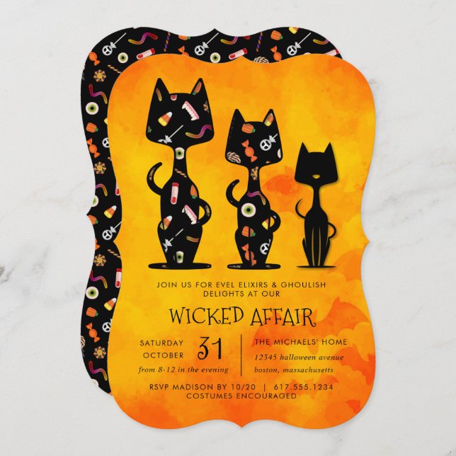 Wicked Affair Halloween Cat Themed Party Einladung (Vorne/Hinten)