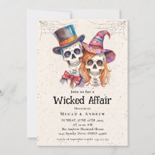 Wicked Affair Halloween Vintag Gothic Skull Invit Einladung
