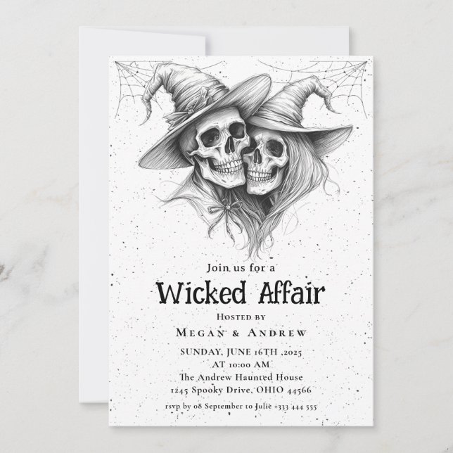 Wicked Affair Halloween Vintag Gothic Skull Invit Einladung (Vorderseite)