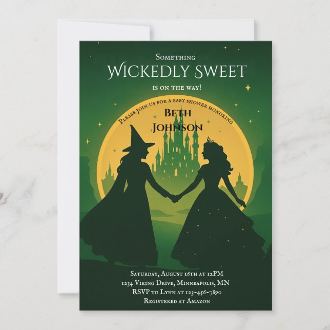 Wicked Baby Shower Invitation | Elphaba & Glinda Einladung (Vorderseite)