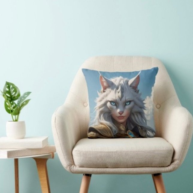 Wicked Blue Mit Augen Cat Kissen (Throw Pillow 100% polyester heavyweight stretch material. Hidden zipper Made in the USA.
)