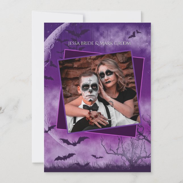 Wicked Fun Halloween Liebe Moon Save the Date Foto (Rückseite)