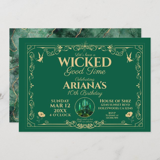Wicked Good Time Green Birthday Party Invitation Einladung (Vorne/Hinten)