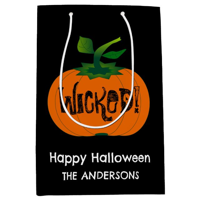 Wicked Happy Halloween Black Orange Pumpkin Mittlere Geschenktüte (Vorderseite)