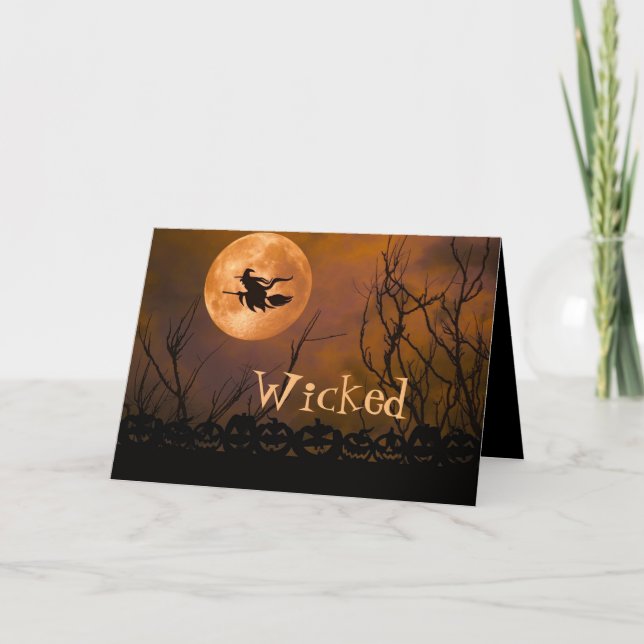 Wicked Hexenschwarz Orange Halloween Karte (Vorderseite)