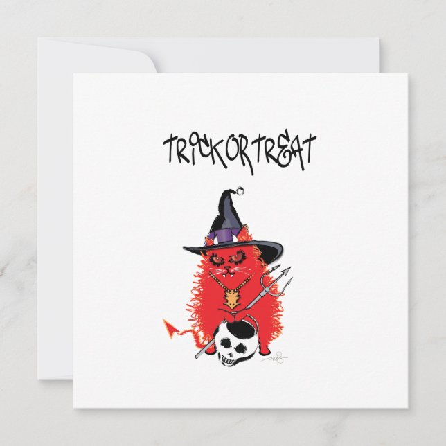 Wicked Kitty Devil Cat Trick or Tree Einladung (Vorderseite)