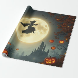 Wicked Mystical Witch Flying Over Full Moon 🌕 Geschenkpapier
