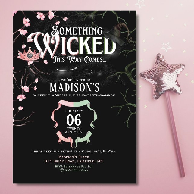 Wicked Theme Birthday Einladung (Enchanting Wicked-themed birthday invite with a magical, moody, and spellbinding design.)