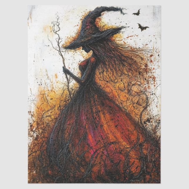 Wicked Witch in Red with Bats Decoupage Seidenpapier (Vorderseite)