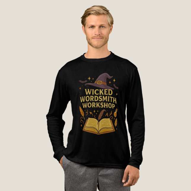 Wicked Wordsmith Workshop Writer Teacher Halloween Tri-Blend Shirt (Volle Vorderseite)