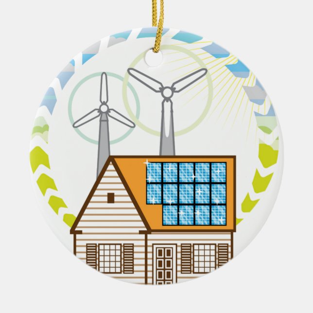 Wickeln Sie kleines Haus-vektorÖko-Solarenergie n Keramik Ornament (Vorne)
