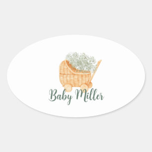 Wicker Baby Carriage Ovaler Aufkleber