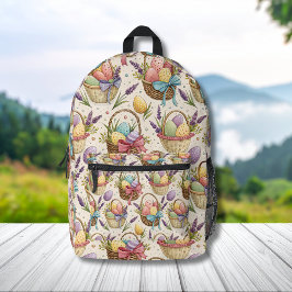 Wicker Basket Easter Eggs with Lavender Bedruckter Rucksack