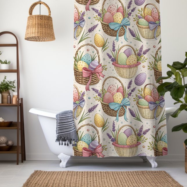 Wicker Basket Easter Eggs with Lavender Duschvorhang (Von Creator hochgeladen)