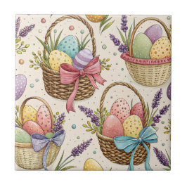 Wicker Basket Easter Eggs with Lavender Fliese