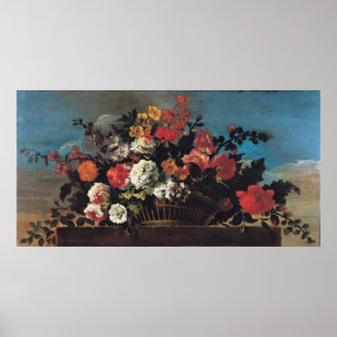Wicker Basket of Flowers Poster