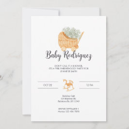 Wicker Carriage & Rocking Horse Baby - Grau Einladung
