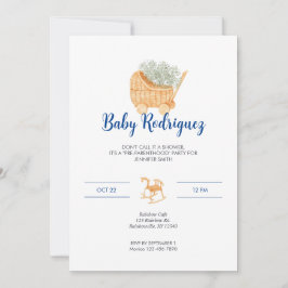 Wicker Carriage & Rocking Pferd Baby - Blue Einladung