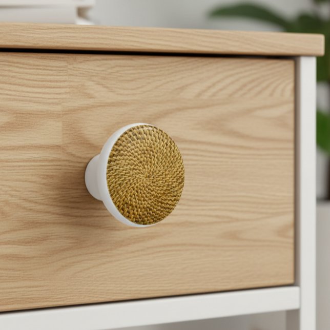 Wicker Rattan Boho Keramikknauf (Von Creator hochgeladen)