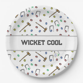 Wicket Cool Croquet Pun Hand Illustriert einzigart Pappteller