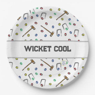 Wicket Cool Croquet Pun Hand Illustriert einzigart Pappteller