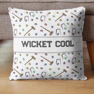 Wicket Cool Croquet Pun Hand-Illustriert Whimsical Kissen