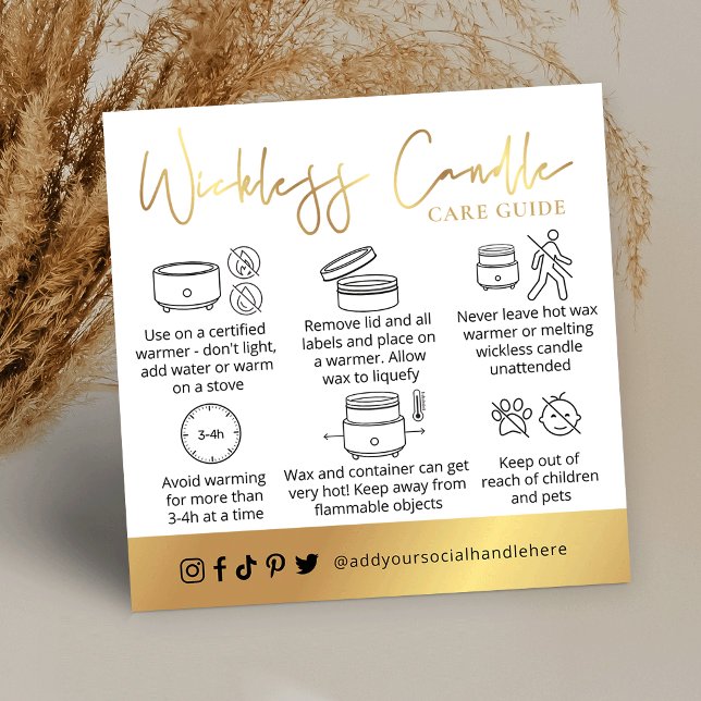 Wickless Candle Gold Script Logo Lux Care Card Quadratische Visitenkarte (Von Creator hochgeladen)