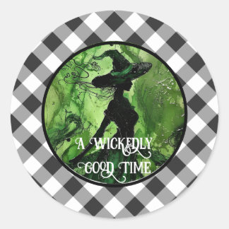 Wickly Good Hexe Black Gingham Kariert gestrichen Runder Aufkleber