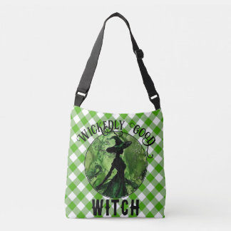 Wickly Good Hexe Green Gingham Kariert gestrichen Tragetaschen Mit Langen Trägern