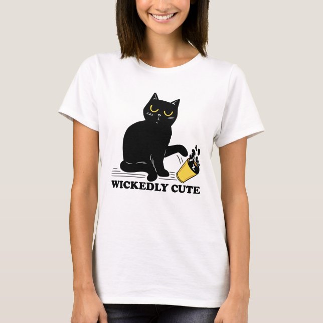 Wickly Niedlich Black Cat T-Shirt (Vorderseite)