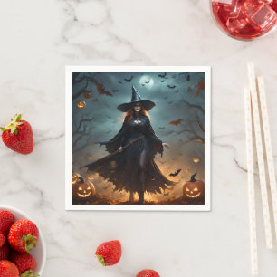 "Wickte Nacht: Beängstigende Halloween-Hexe und ih Serviette