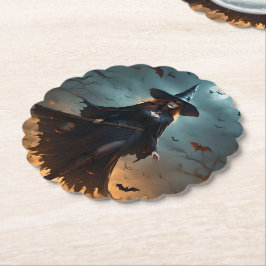 "Wickte Nacht: Beängstigende Halloween-Hexe und ih Untersetzer