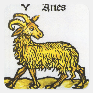 Widder, das goldene Lamm, Vintage Tierkreiszeichen Quadratischer Aufkleber