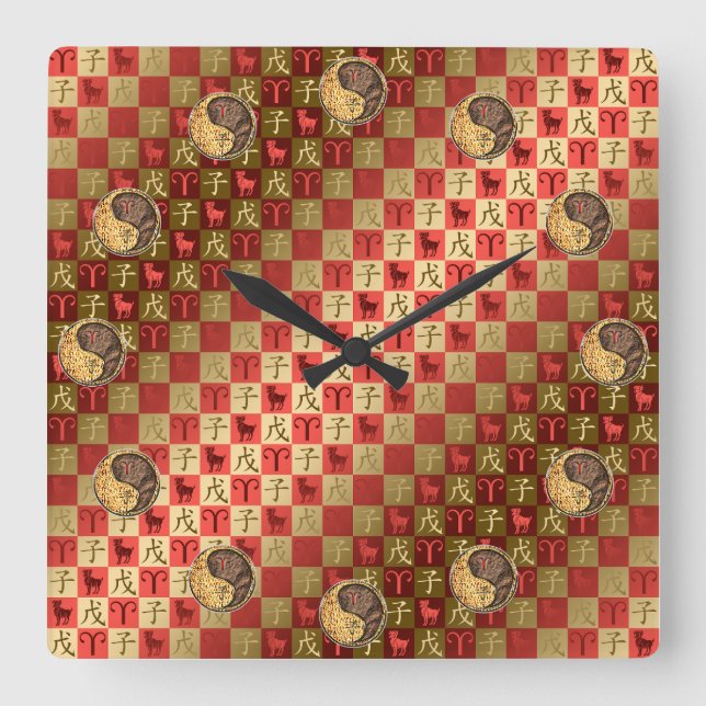 Widder & Erde Ratte Puzzle Quadratische Wanduhr (Vorderseite)