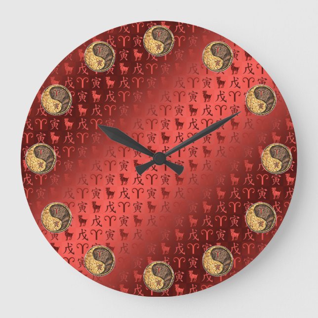 Widder & Erde Tiger Große Wanduhr (Vorderseite)