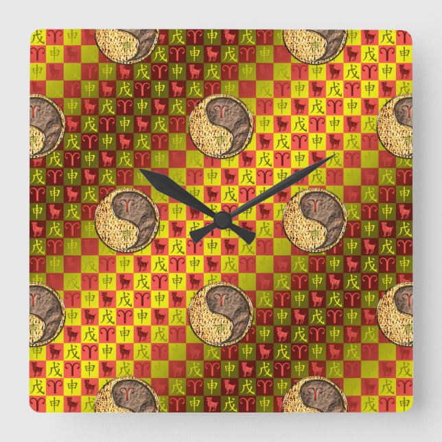 Widder & Erdenaffe Quadratische Wanduhr (Vorderseite)