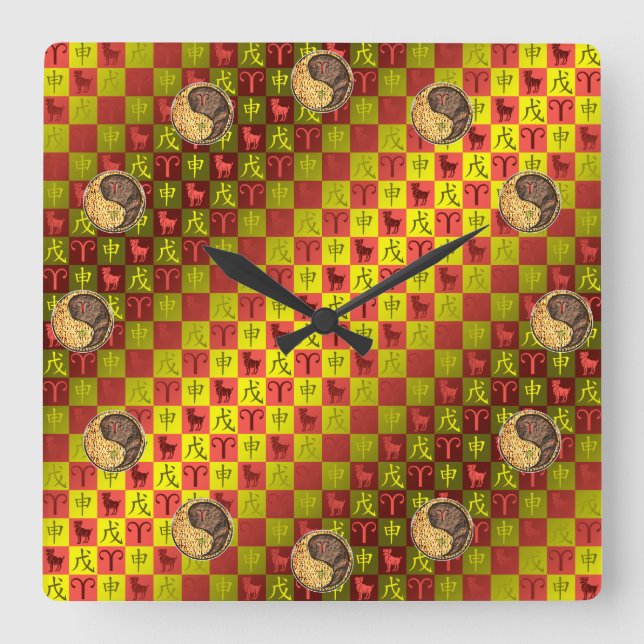 Widder & Erdenaffe Quadratische Wanduhr (Vorderseite)