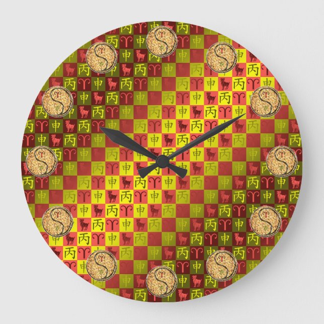 Widder & Feuer-Affe Große Wanduhr (Vorderseite)