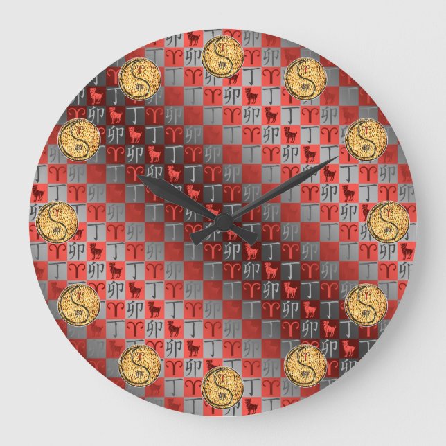 Widder & Feuer Kaninchen Große Wanduhr (Vorderseite)