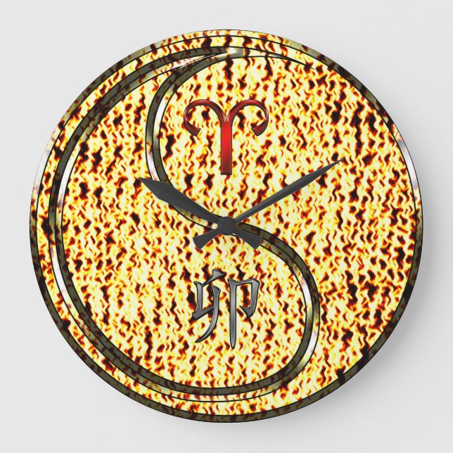 Widder & Feuerkaninchen Große Wanduhr (Vorderseite)