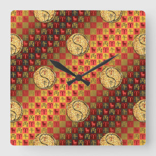 Widder & Feuerpferd Quadratische Wanduhr