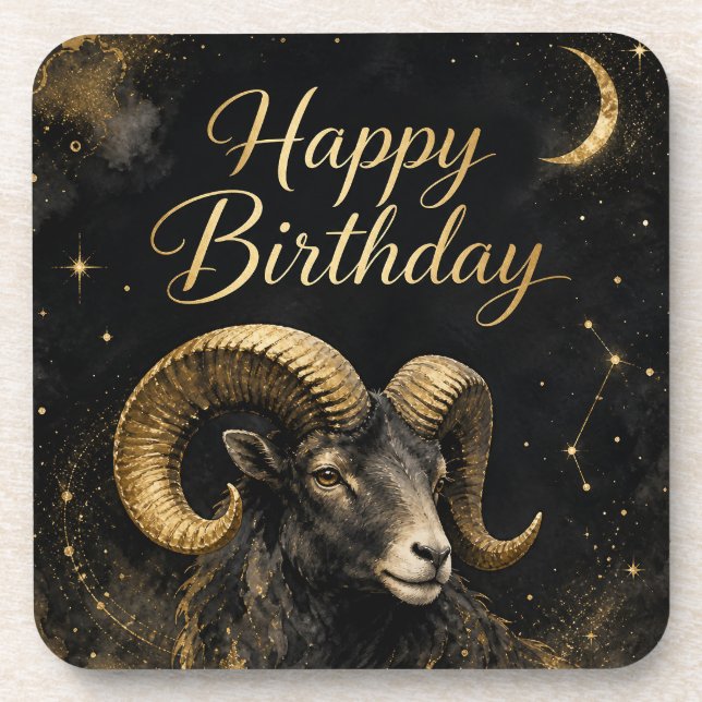Widder Happy Birthday Sternzeichen Design Getränkeuntersetzer (Vorderseite)