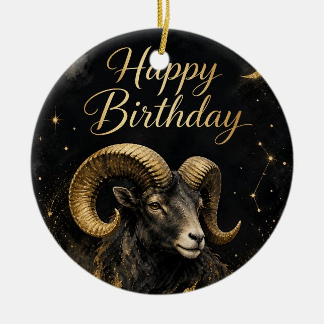 Widder Happy Birthday Sternzeichen Design Keramik Ornament (Vorne)