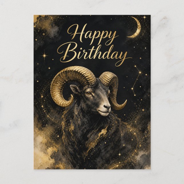 Widder Happy Birthday Sternzeichen Design Postkarte (Vorderseite)