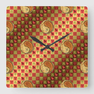 Widder & Holz-Drache Quadratische Wanduhr