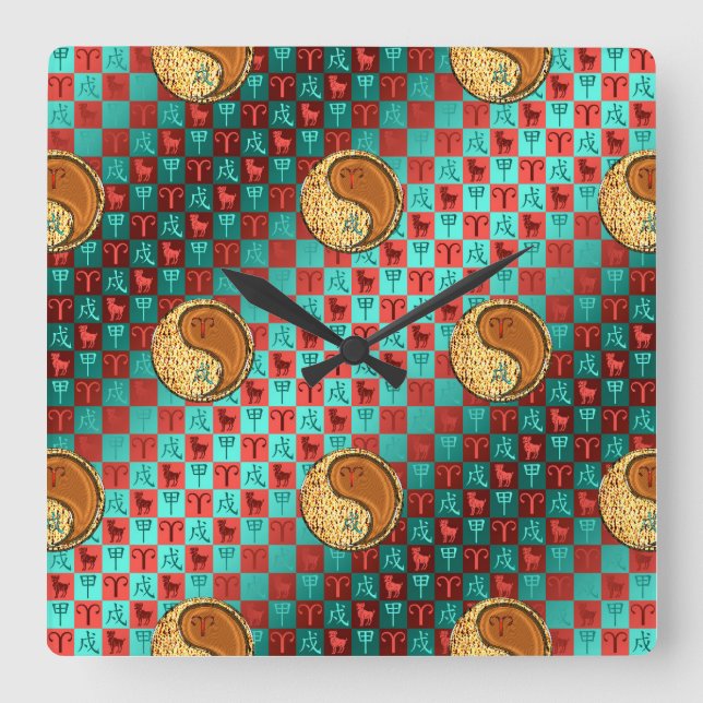Widder & Holzhund Quadratische Wanduhr (Vorderseite)