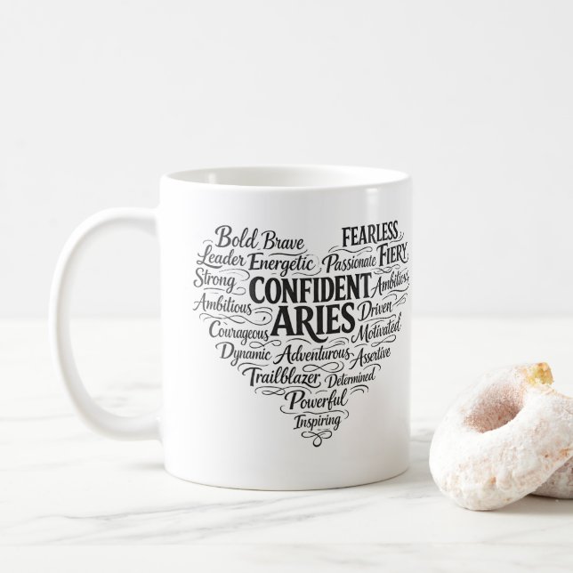 Widder Kaffeetasse | Sternzeichen Wortwolke (Mit Donut)