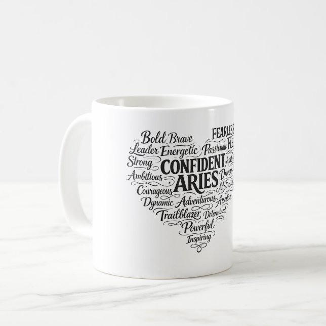 Widder Kaffeetasse | Sternzeichen Wortwolke (Vorderseite Links)
