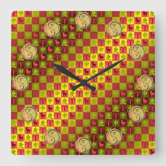 Widder & Metallaffe Quadratische Wanduhr (Vorderseite)