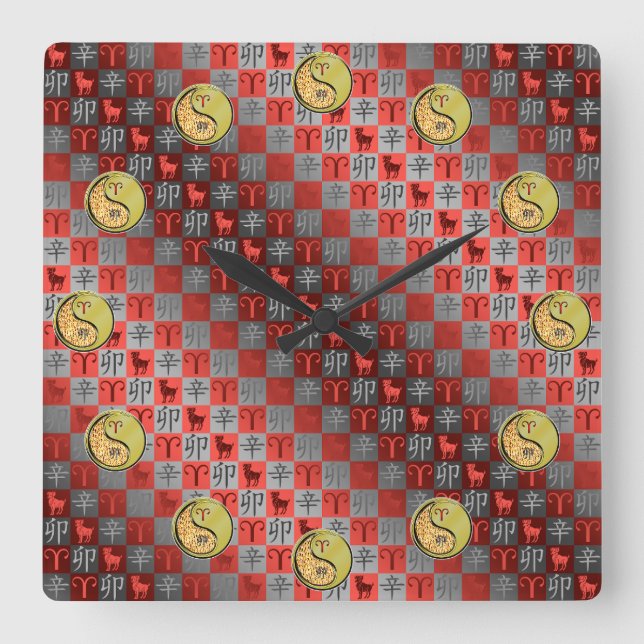 Widder & Metallhase Quadratische Wanduhr (Vorderseite)